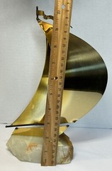 Brass Metal Sail Boat Sculpture Marble Base Nautical 8” Vintage DeMott Signed
