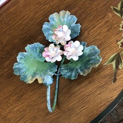 Italian Toleware Metal Wall Hook Pink Floral Lily Pads ￼Gumps San Francisco ￼7”