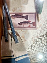 Wooden Fishing Row Boat Diorama -Wall Hanging Art Cabin Bass Decor Sign Display