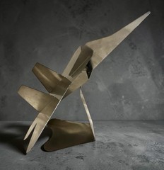 Silver Metal Jet Sculpture Desk Decor Aviation Airplane Model On Base 12”X14”