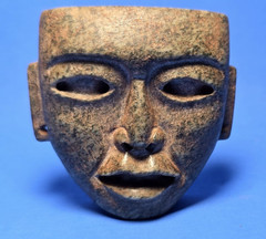PRE-COLUMBIAN TEOTIHUACAN SERPENTINE STONE PENDANT MASK
