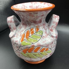 RARE Vintage Handled Made In Italy Orange Splatter Artisan Pottery Vase MCM
