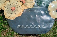 Vtg Handpainted Signed Metal Enamel Toleware Flower Floral Wall Hanging 21″x22″
