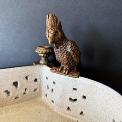 CASTILIAN Footed Centerpiece Planter Candleholder Porcelain Crackle Bronze Birds