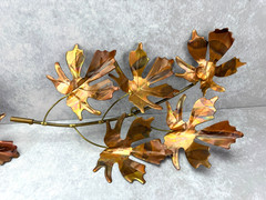 2 Vintage Metal Maple Leaves on Branch Wall Hanging Copper Color Nature Cottage