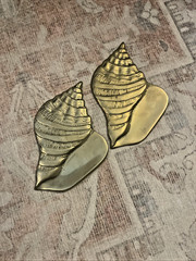 Brass Sea Shells -Relief Placques Decor Nautical Beach Decor Set Of 2
