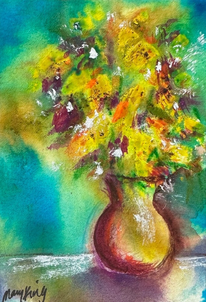 Watercolor ACEO 2.5″ x 3.5″ Original Painting by Mary King – Flowers in a Vase