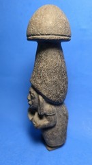PRE-COLUMBIAN MIXTEC BASALT MUSHROOM STANDING FEMALE SHAMAN FIGURE