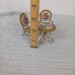 Vintage Limoges France Miniature Bistro Table And Chairs Set of 3 Dolls House