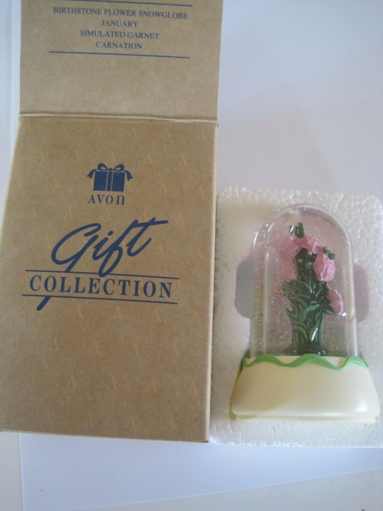 Avon Birthstone Flower Snowglobe January Garnet Carnation