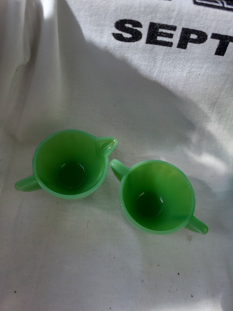 1930’s AKRO AGATE GLASS TOY Creamer Sugar JADE GREEN JADEITE JADITE