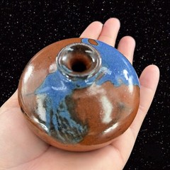 Vintage Hand Trown Art Pottery Bud Vase Signed Hand Made Ceramic Blue Red Drip