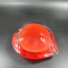 Hand Blown Red Heart Glass Paperweight Figurine Cased Heavy Glass Figure VTG