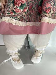 Vintage 28″ Porcelain Toddler Doll Brown Hair Eyes Pink Dress Floral Pinafore