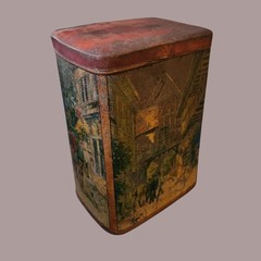 Edwardian “Early Bird Inn” Village Scene Tea Caddy (c.1910–1925)
