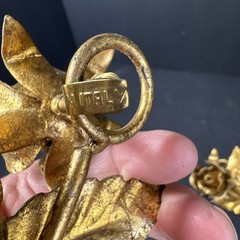 Pair Of Italian Tole Metal Rose Wall Hook Antique Gold Finish 6″ MCM VTG