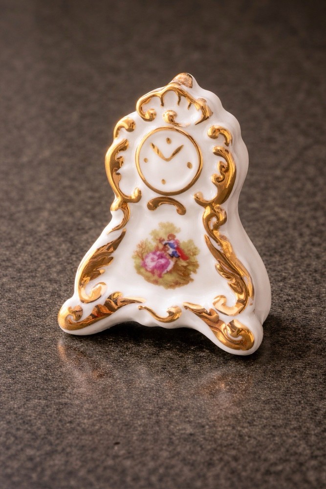 Limoges Castel Porcelain Decorative Clock with Gold Accents and Floral Design