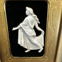VTG Wedgwood Style Relief Dancers Framed Velvet Brass Set Of 2 5×4