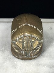 Brass Egyptian Scarab Beetle Hieroglyphics base Paperweight 3.5” Heavy VTG