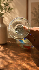 Mexican Hand Blown Confetti Margarita Martini Cocktail Glass Goblet Art Glass 7″