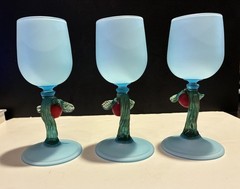 No label blue satin glass Victorian style soft matte hand blown decor