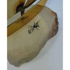 VTG John Demott Signed Mid Century Brass Sailboat Sculpture Onyx Quartz Base 8″