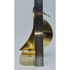 VTG John Demott Signed Mid Century Brass Sailboat Sculpture Onyx Quartz Base 8″