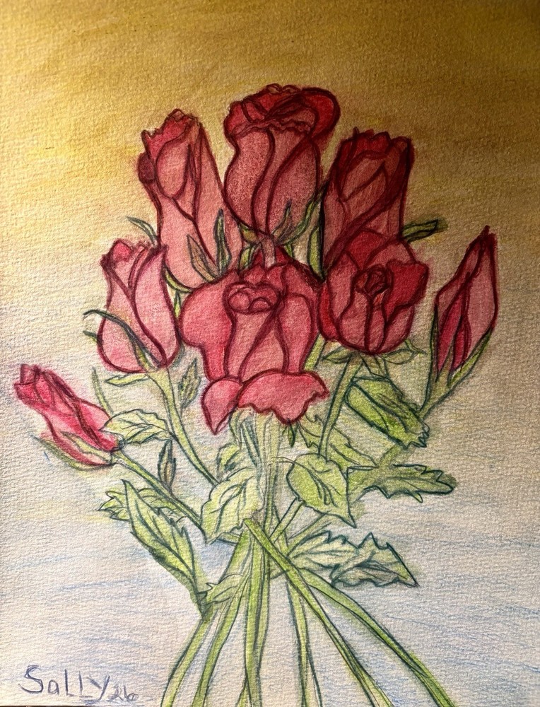 Watercolor Original Painting By Sally Harrison Roses Size 12”x9” Unframed