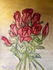 Watercolor Original Painting By Sally Harrison Roses Size 12”x9” Unframed