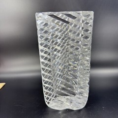 Rogaska Clear Crystal Glass Triangle Ribbed Shaped Vase Large Heavy Glass Optic