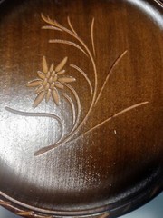 VTG L.Luyten Interlaken Switzerland Carved Etched Flower Wood Plate Dish