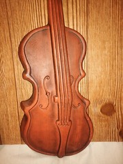Vintage 1970’s Royal Violin & Mandolin Cast Aluminum Wall Hangings – Orange 18″