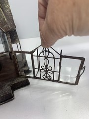 Cathedral Lantern Beveled Glass Rustic Metal Tea Light, Gothic Or Fairy House