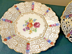 Dresden Flowers, Schumann Bavaria PIERCED RETICULATED BOWL & Underplate PERFECT