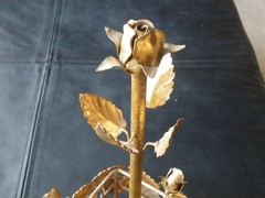 RARE VINTAGE Italy TOLE Gold Rose CENTERPIECE 4 Compart HOLDER Hollywood Regency