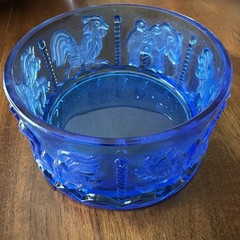 Goebel Heavy Crystal Cobalt Blue Bowl With Carousel Animals EUC