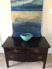 10″ Porcelain Asian Hand Painted Turquoise Display Bowl Signed by Yo