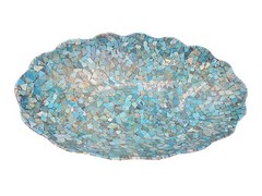 Jay King Turquoise Inlay Scalloped Edge Mosaic Bowl 12x7x3 Stainless Steel COA