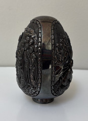 Large Vintage Greece Silver 995 Religious Egg Sculpture Icon Relief 690g