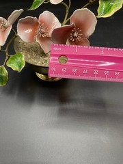 Vtg Metal & Enamel Floral Flower Arrangement MCM Brass Yellow 8” Wide