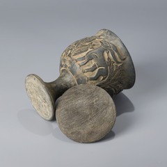 Rare Near Eastern Chlorite Stone Vase with Deer and Floral Motifs