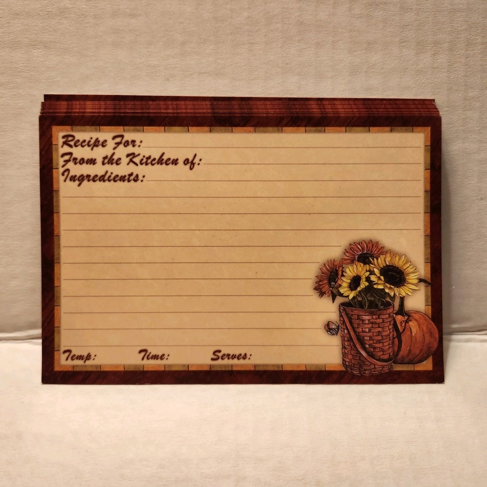 Longaberger 10 Recipe Cards 4″ x 6″ : Basket / Sunflowers / Pumpkin/ Butterfly