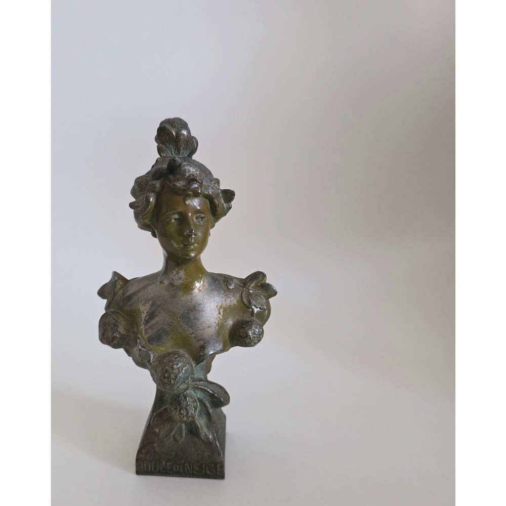 French Boule de Neige Lady Bust Spelter Art Nouveau Style Figurine