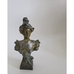 French Boule de Neige Lady Bust Spelter Art Nouveau Style Figurine