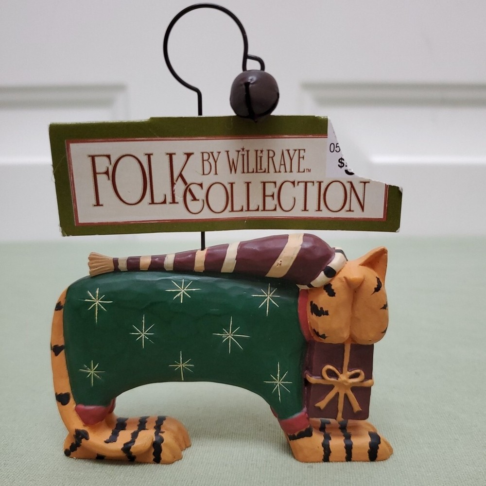 Williraye Folk Collection Orange Tabby Cat Christmas Sweater & Hat Ornament