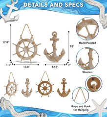 Baja Beach Wall Decor Anchor and Ship Wheel Set – Handmade and Crafted Wooden An