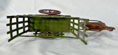 Pair Hand Painted Heavy Cast Metal Miniature Horse & Wagon Figurines from France
