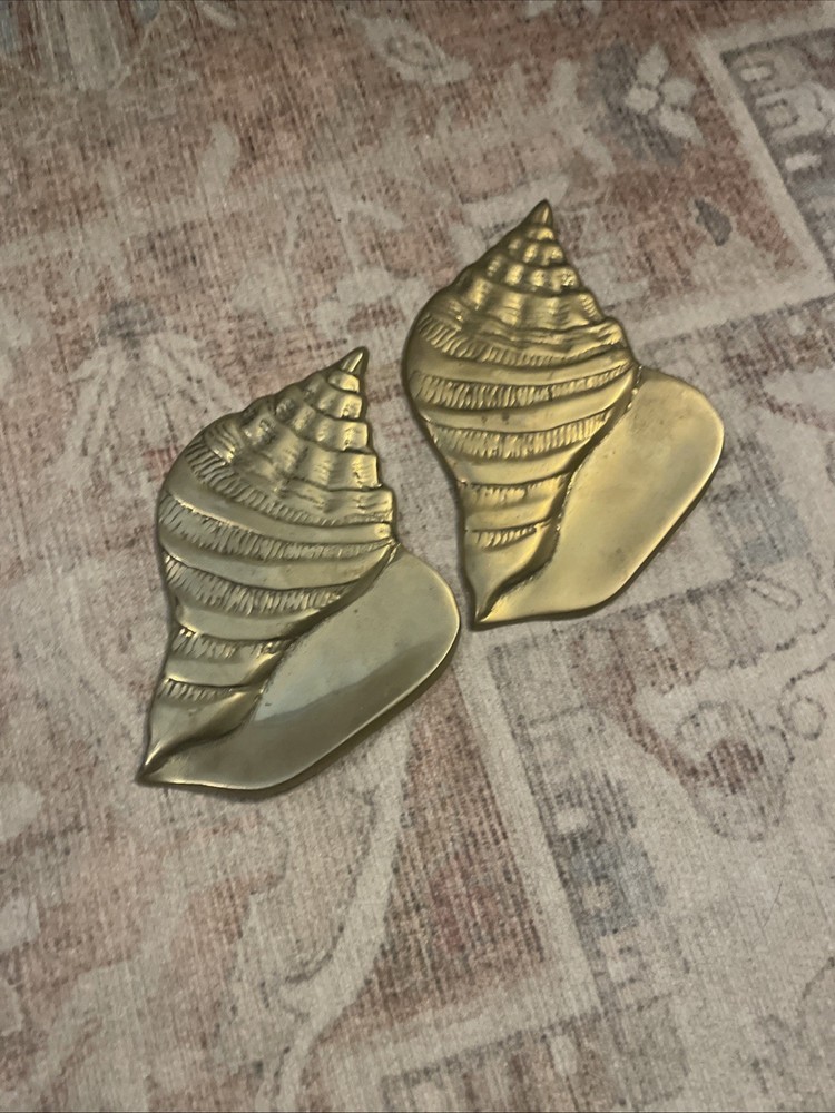 Brass Sea Shells -Relief Placques Decor Nautical Beach Decor Set Of 2