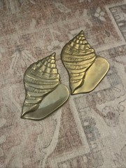 Brass Sea Shells -Relief Placques Decor Nautical Beach Decor Set Of 2