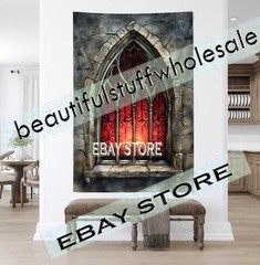 Gothic Stained Glass Arch Wall Hanging Tapestry moody dark decor 39X59 in